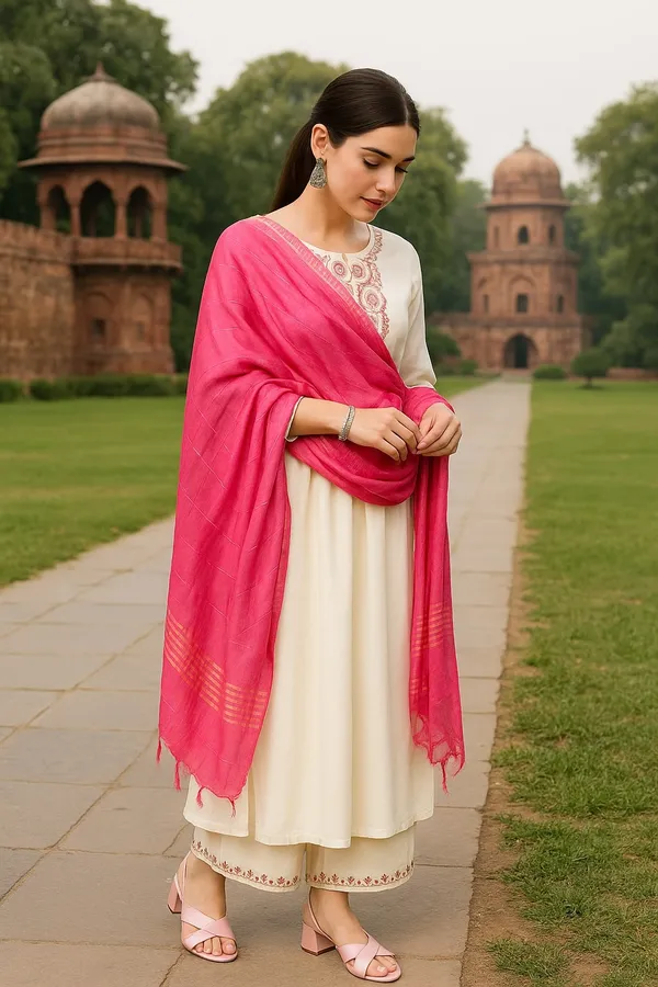 White_Premium_Viscose_Rayon_Three_Fourth_Sleeves_Kurta_Set_For_Women