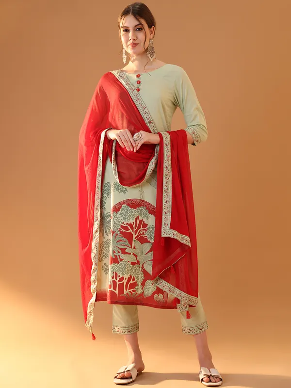 Green_Premium_Cotton_Three_Fourth_Sleeves_Kurta_Set_For_Women