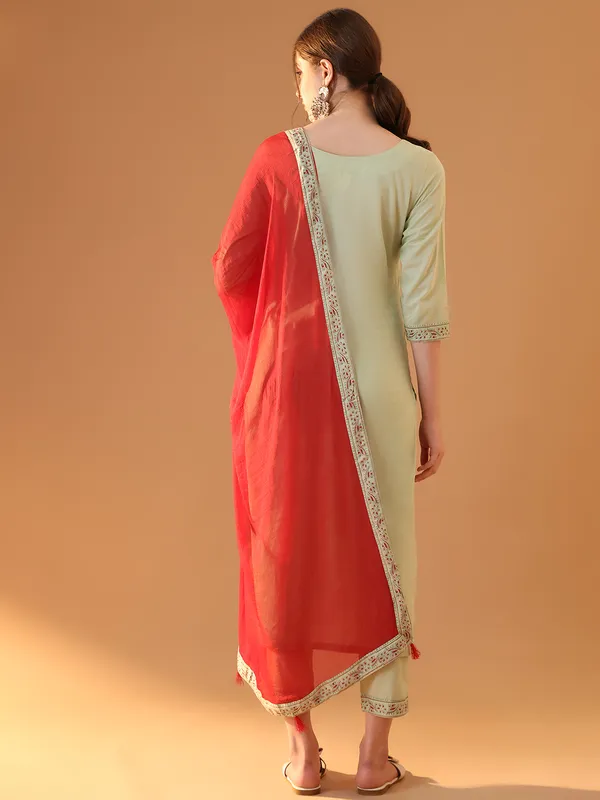 Green_Premium_Cotton_Three_Fourth_Sleeves_Kurta_Set_For_Women