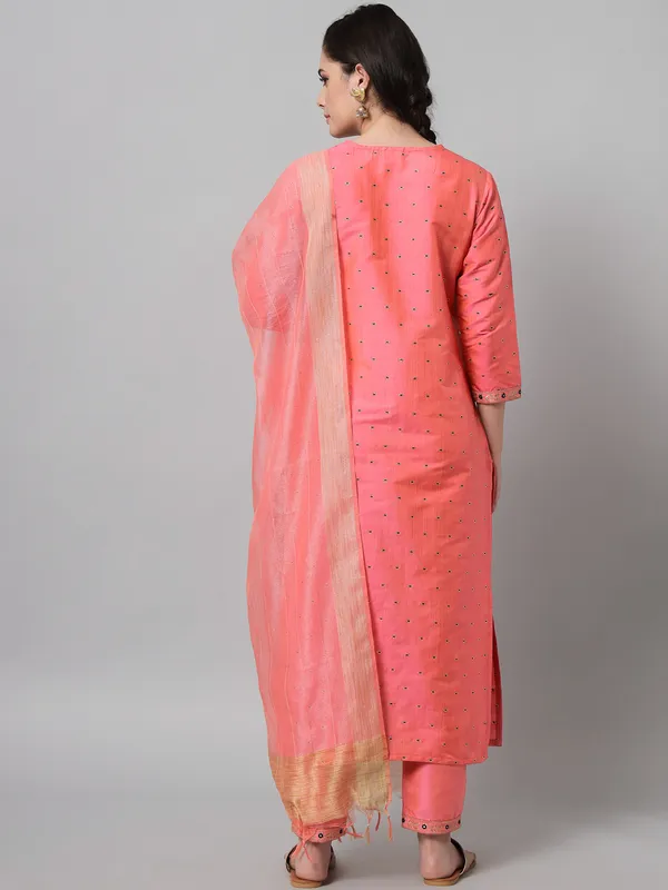 Pink_Premium_Dupion_Silk_Three_Fourth_Sleeves_Kurta_Set_For_Women
