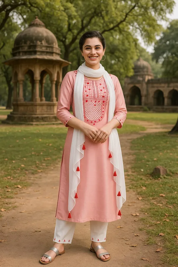 Green_Premium_Cotton_Blend_Three_Fourth_Sleeves_Kurta_Set_For_Women