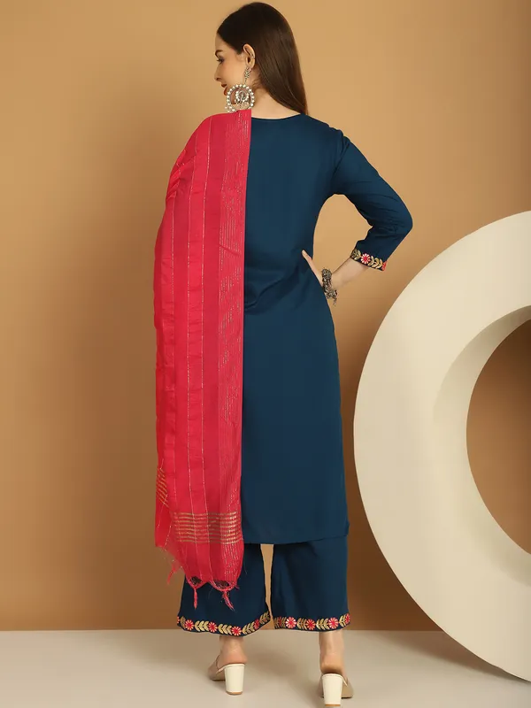 Blue_Premium_Viscose_Rayon_Three_Fourth_Sleeves_Kurta_Set_For_Women