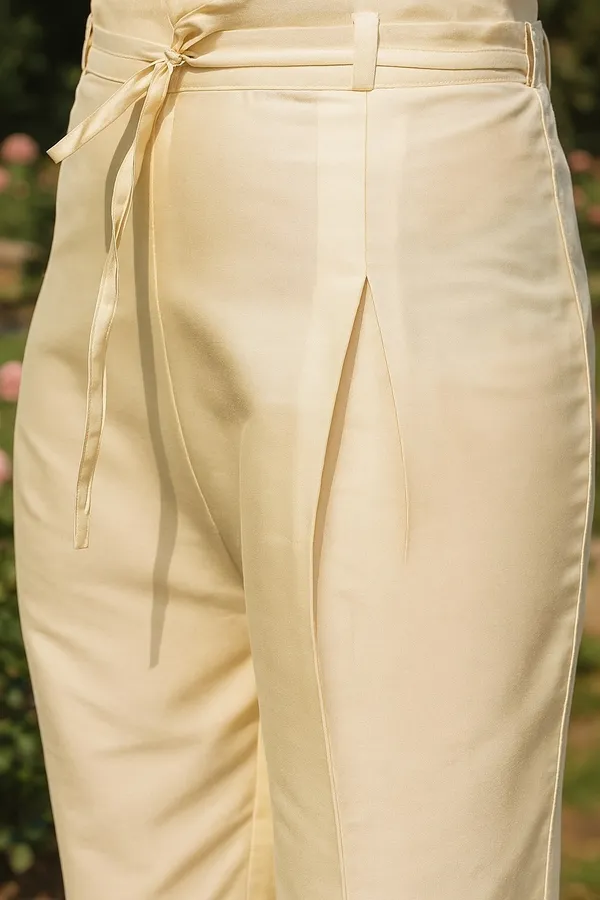 Cream_Premium_Chanderi_Three_Fourth_Sleeves_Kurta_Set_For_Women
