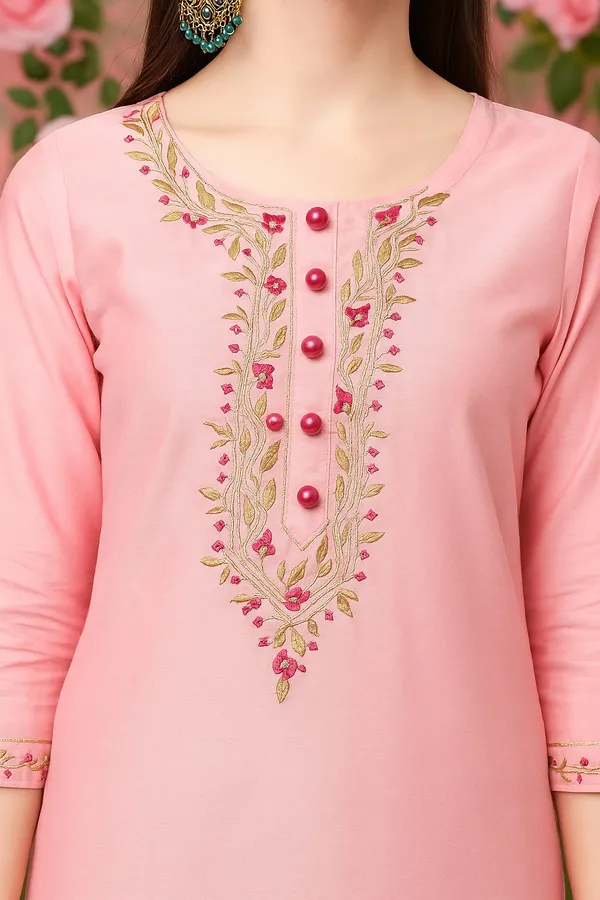 Pink_Premium_Chanderi_Three_Fourth_Sleeves_Kurta_Set_For_Women