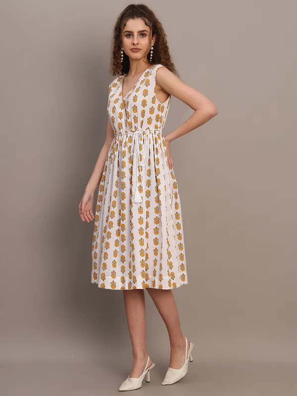 Mustard_Motif_Wrap_Midi_Dress
