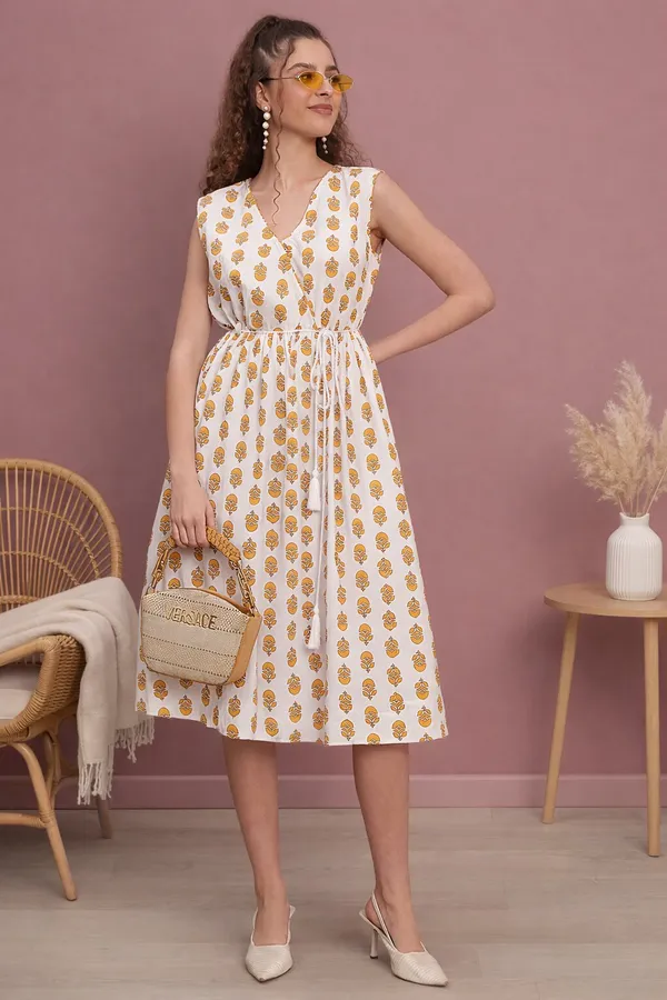 Mustard_Motif_Wrap_Midi_Dress