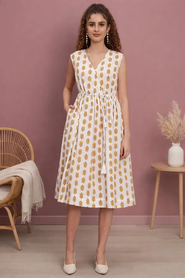 Mustard_Motif_Wrap_Midi_Dress