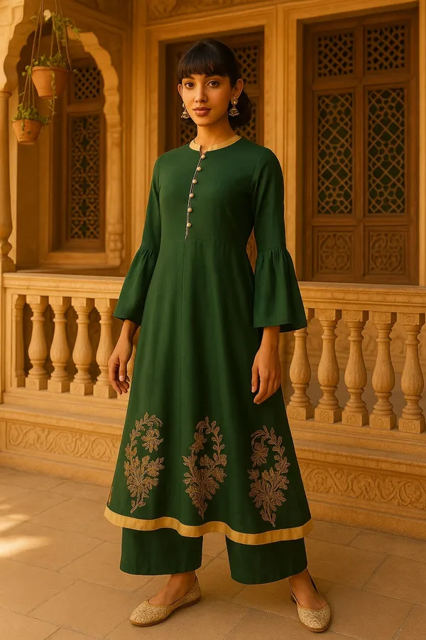 Green_Premium_Cotton_Full_Sleeves_Kurta_Set_For_Women