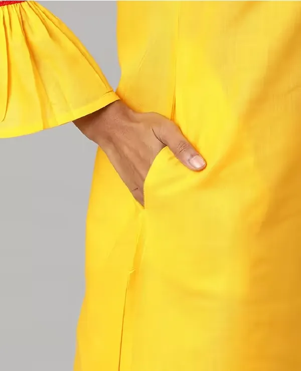 Mustard_Premium_Cotton_Three_Fourth_Sleeves_Kurta_Set_For_Women
