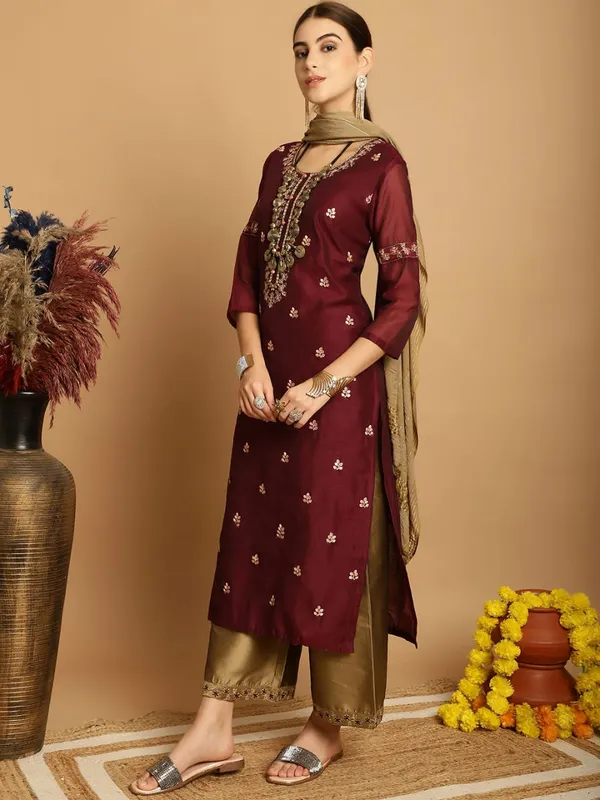 Wine_Chanderi_Women's_Set