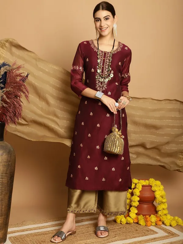 Wine_Chanderi_Women's_Set