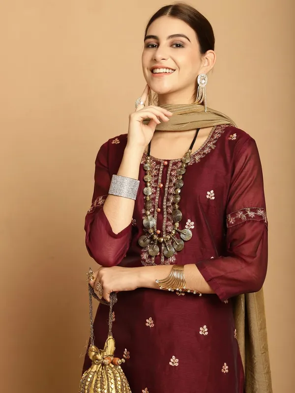 Wine_Chanderi_Women's_Set