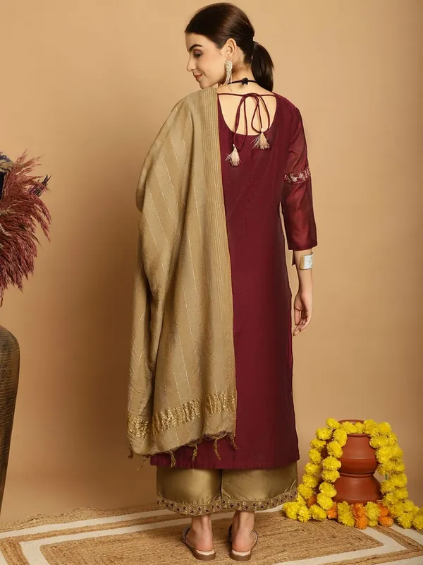 Wine_Chanderi_Women's_Set