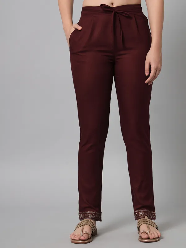 Wine_and_golden_printed_kurta_and_trouser_set