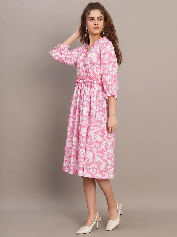 Pink_Floral_Ruffle_Midi_Dress