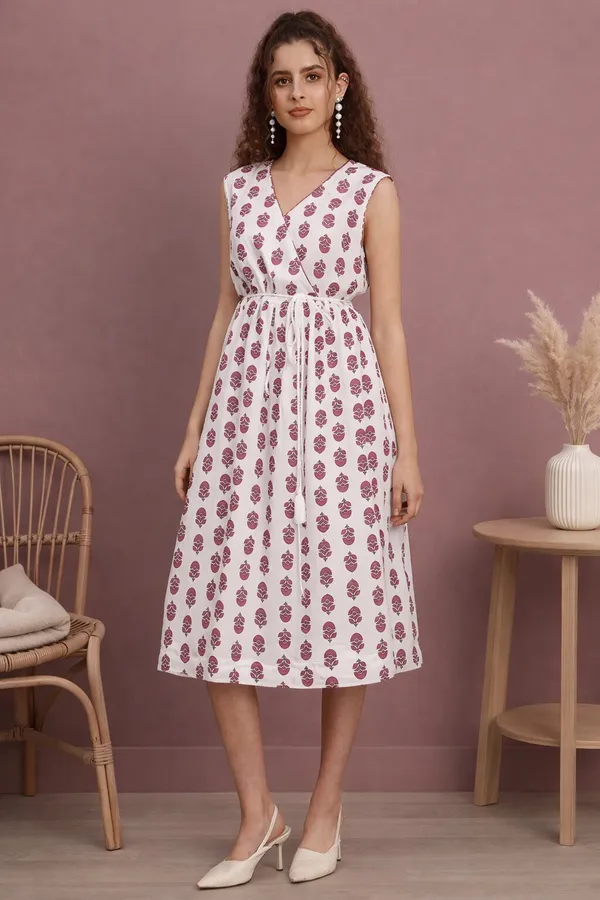 Blush_Leaf_Print_Wrap_Midi_Dress