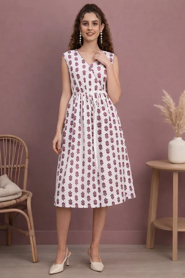 Blush_Leaf_Print_Wrap_Midi_Dress