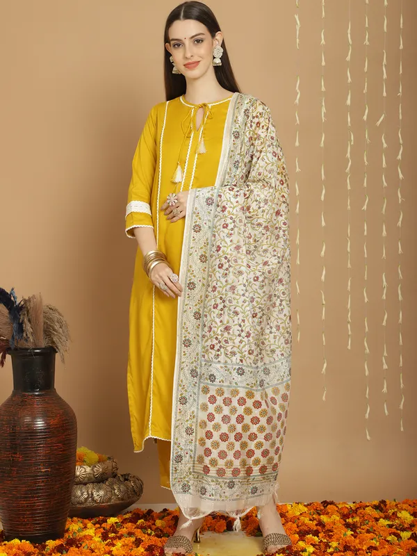 Mustard_Viscose_Rayon_Women's_Kurta_Set