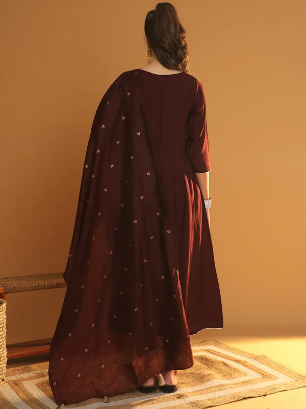Maroon_Chanderi_Cotton_Anarkali_Kurta_Set