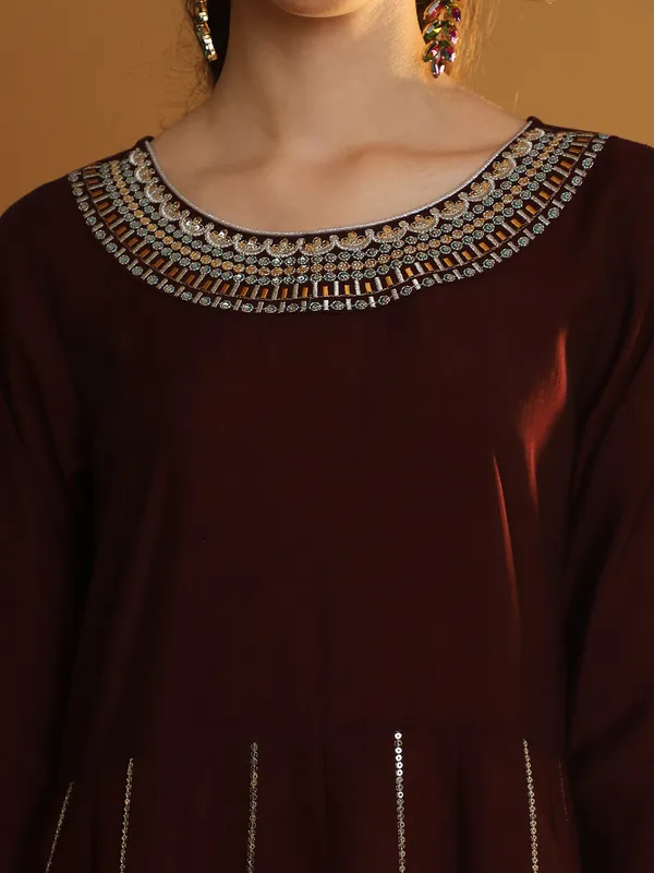 Maroon_Chanderi_Cotton_Anarkali_Kurta_Set