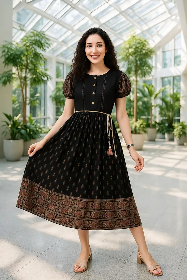 Black_Premium_Viscose_Rayon_Half_Sleeves_Dress_For_Women