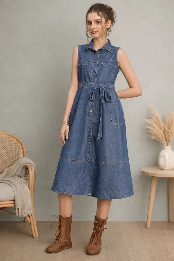 Indigo_Denim_Shirt_Midi_Dress