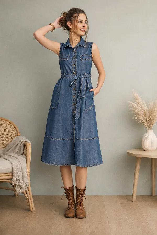 Indigo_Denim_Shirt_Midi_Dress