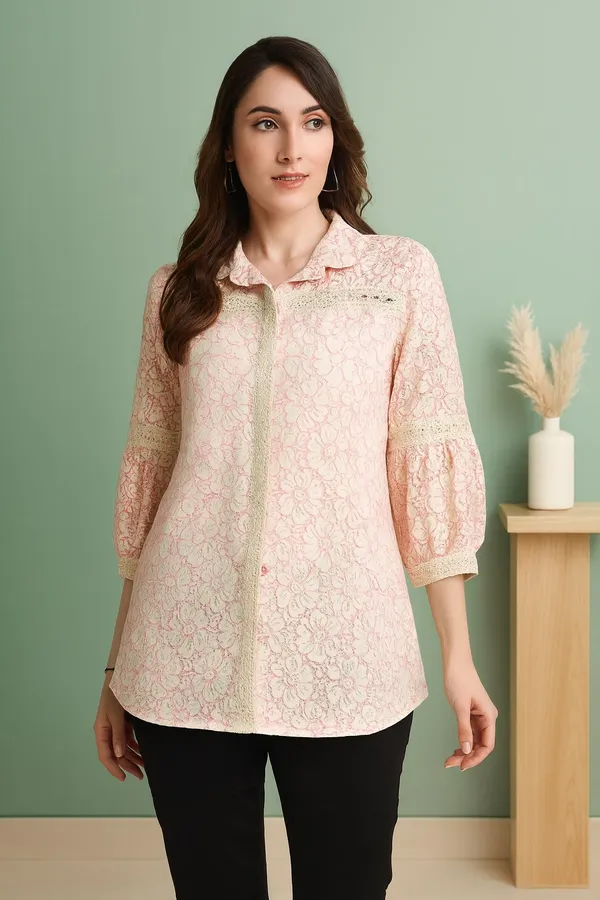Pink_Premium_Cotton_Three_Fourth_Sleeves_Shirt_For_Women