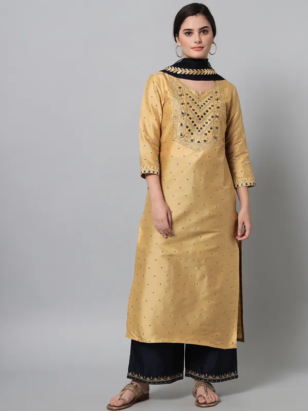 Golden_Beige_Zari_Embroidery_Kurta_Trouser_Set