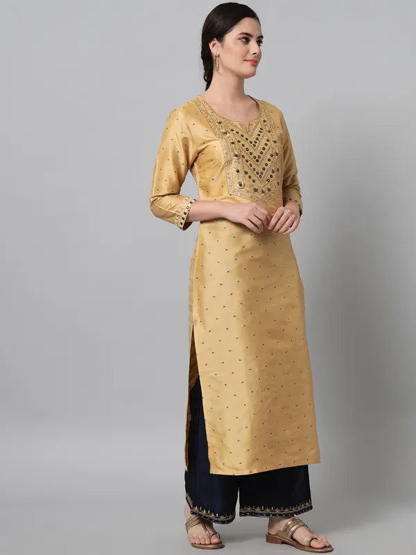 Golden_Beige_Zari_Embroidery_Kurta_Trouser_Set