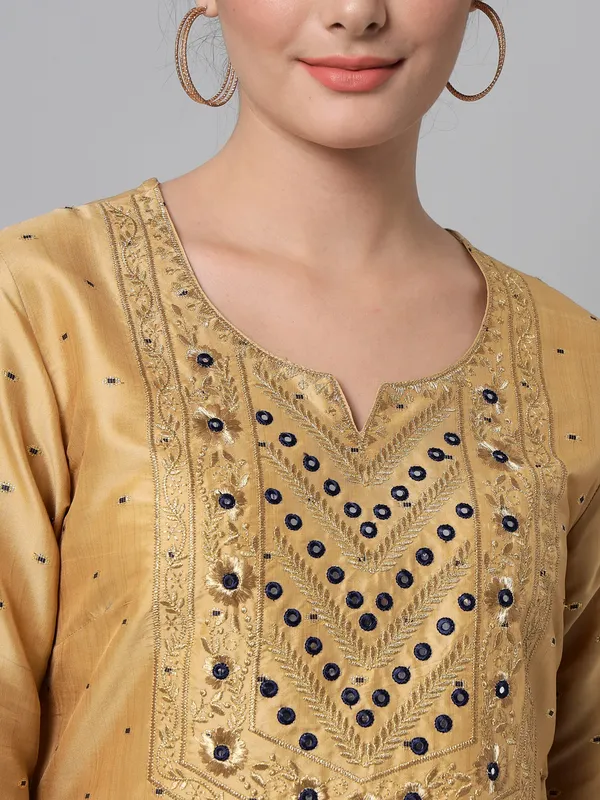 Golden_Beige_Zari_Embroidery_Kurta_Trouser_Set