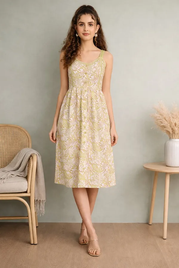 Lime_Paisley_Strap_Midi_Dress