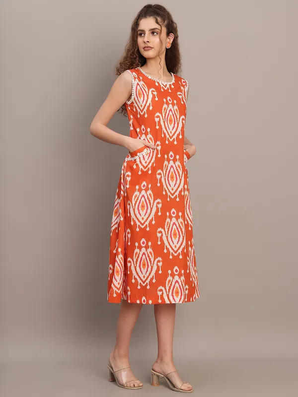 Rust_Ikat_Sleeveless_Midi_Dress