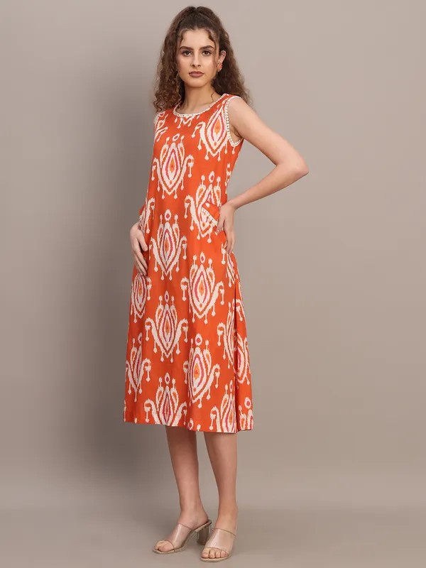 Rust_Ikat_Sleeveless_Midi_Dress