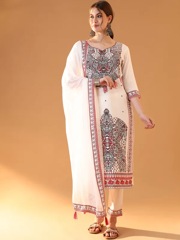 White_Viscose_Rayon_Kurta_Trouser_Set