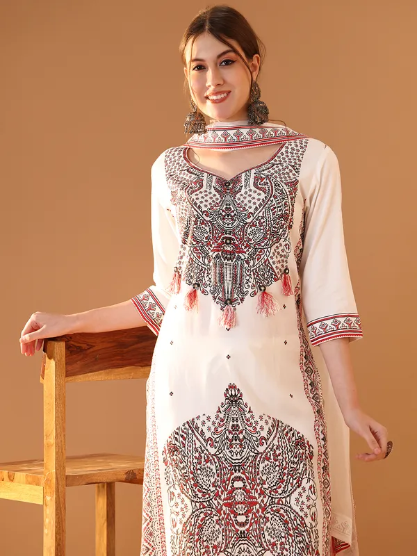 White_Viscose_Rayon_Kurta_Trouser_Set