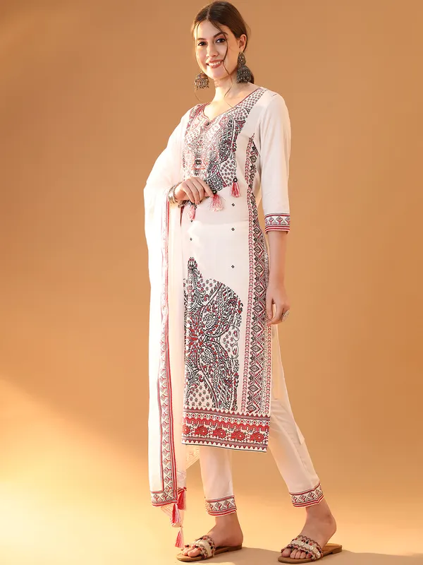 White_Viscose_Rayon_Kurta_Trouser_Set