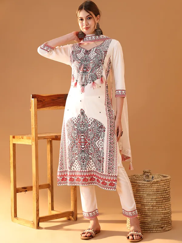 White_Viscose_Rayon_Kurta_Trouser_Set