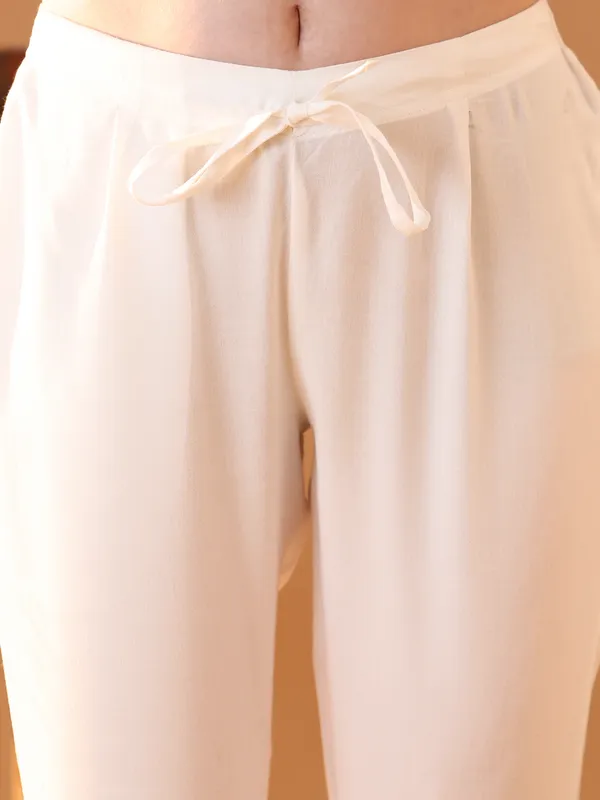 White_Viscose_Rayon_Kurta_Trouser_Set