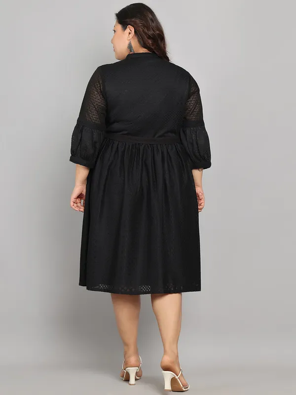 Black_Premium_Polyester_3/4Th_Sleeve_Dress_For_Women_|_Till_6XL