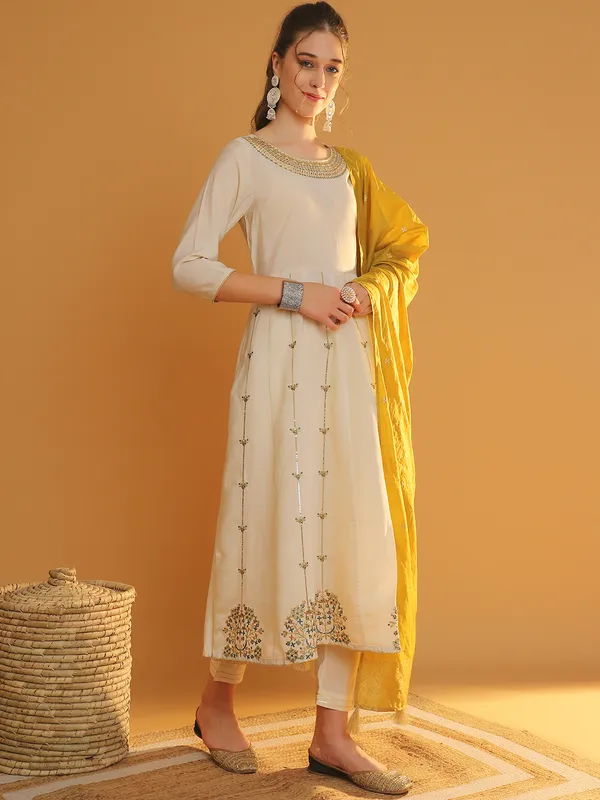 Cream_Visc_Rayon_Embroidery_Anarkali_Kurta_Set