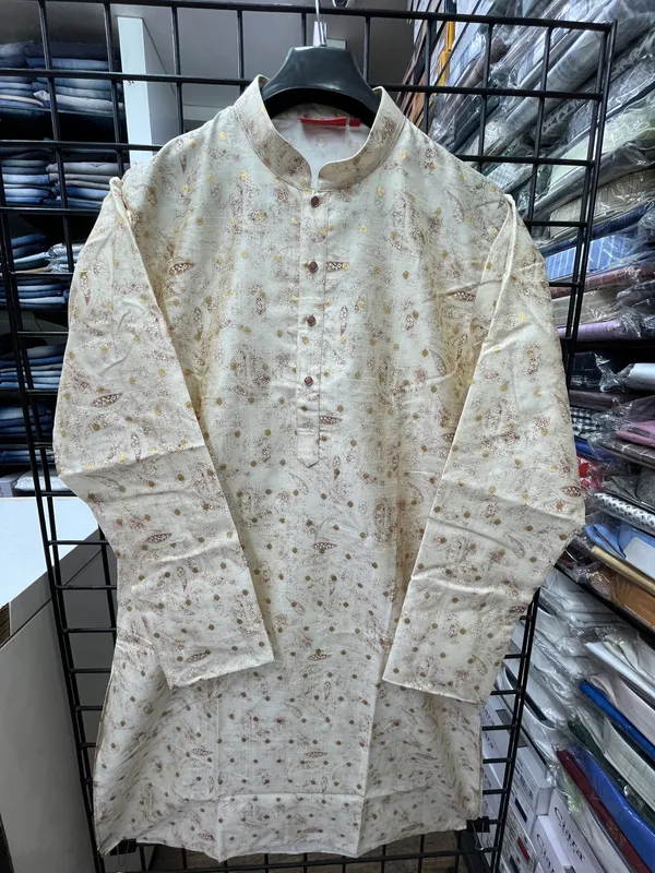 Off_White_And_Brown_Silk_Salwar_Kurta_For_Men