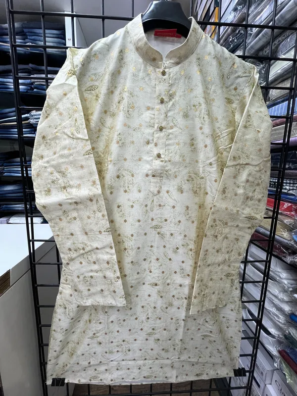 Off_White_And_Green_Silk_Salwar_Kurta_For_Men