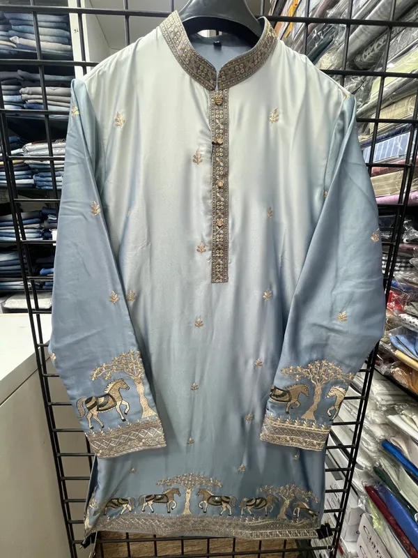 Light_Grey_Silk_Salwar_Kurta_For_Men