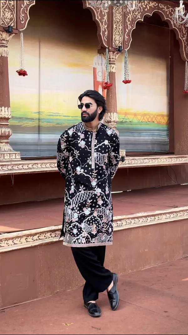 Black_Georgette_Salwar_Kurta_For_Men