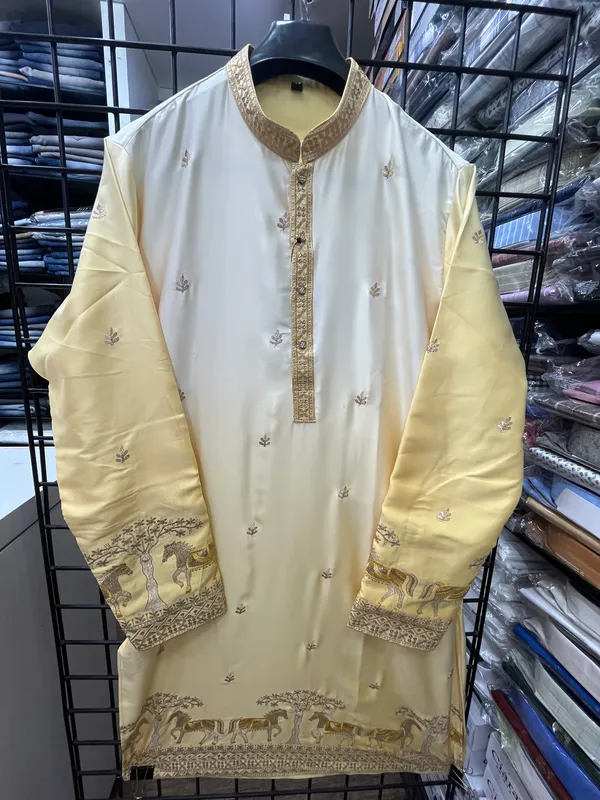 Yellow_Silk_Salwar_Kurta_For_Men