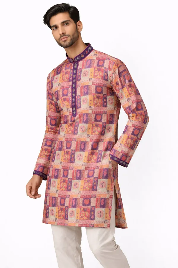 Mens_Multicolour_Printed_Cotton_Silk_Kurta