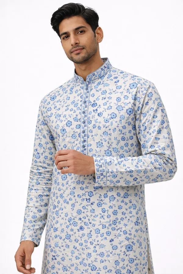 Mens_Blue_Floral_Printed_Cotton_Silk_Kurta