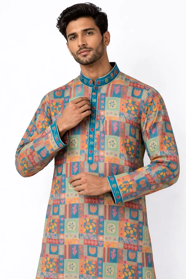 Mens_Multicolour_Cotton_Silk_Kurta