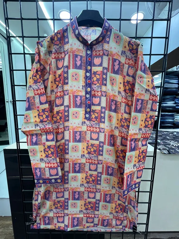 Mens_Multicolour_Printed_Cotton_Silk_Kurta